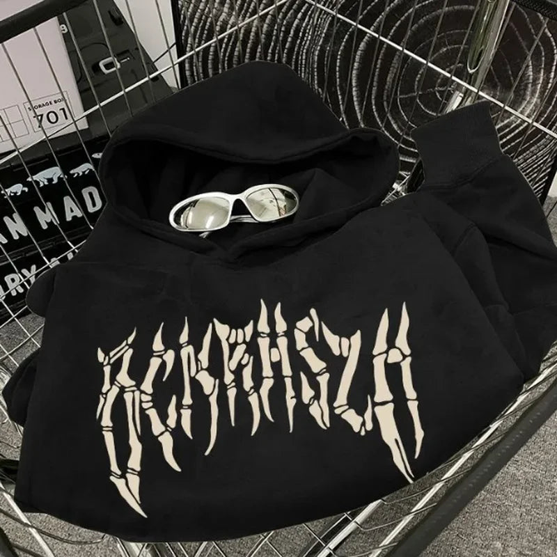 American Street Trendy Brand Skull Element Printed Fashion Trend Hoodie High Street Men's Casual Loose Hoodie With Hat