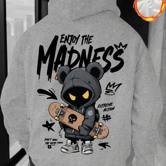 2026Autumn and Winter Men's Casual Street Hooded Sweatshirt-Hand-painted Cartoon HumanFigure Letter Pattern Printed Hooded Shirt