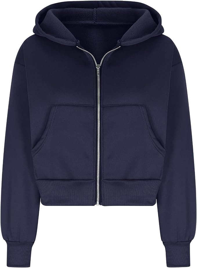 Women's Fleece-Lined Cropped Zip-Up Hoodie