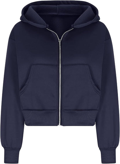 Women's Fleece-Lined Cropped Zip-Up Hoodie