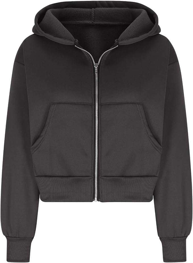 Women's Fleece-Lined Cropped Zip-Up Hoodie