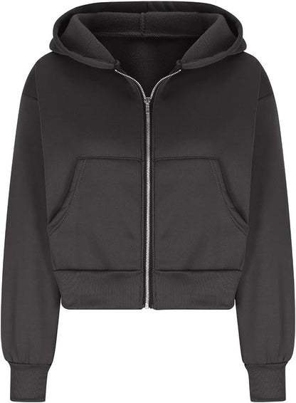 Women's Fleece-Lined Cropped Zip-Up Hoodie