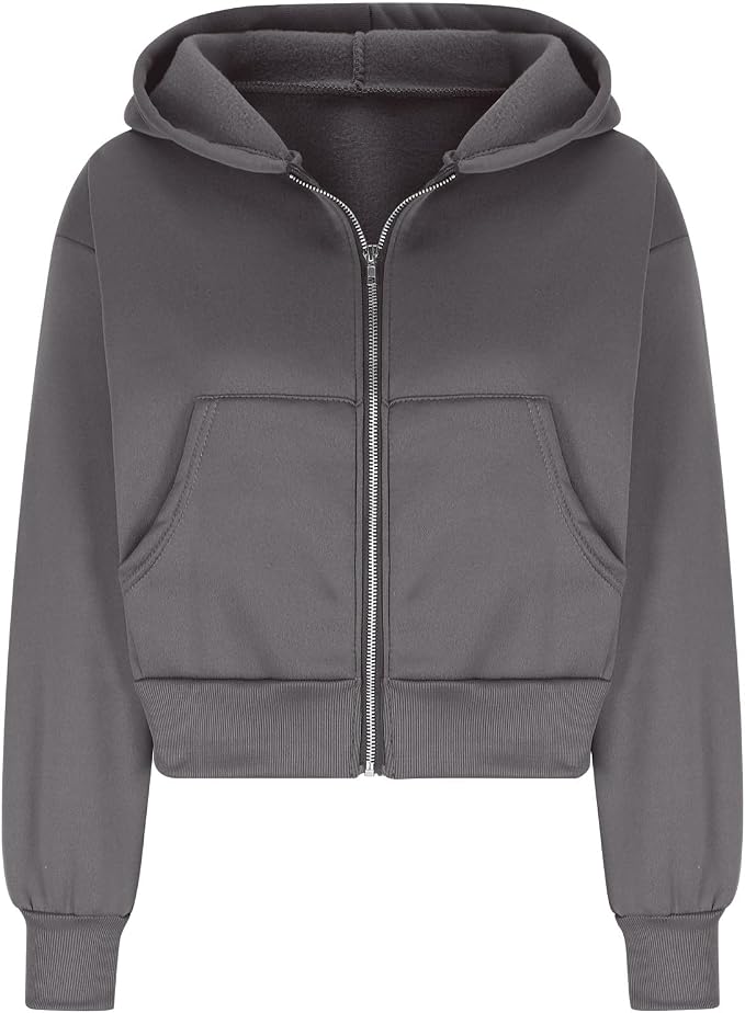 Women's Fleece-Lined Cropped Zip-Up Hoodie