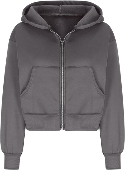 Women's Fleece-Lined Cropped Zip-Up Hoodie