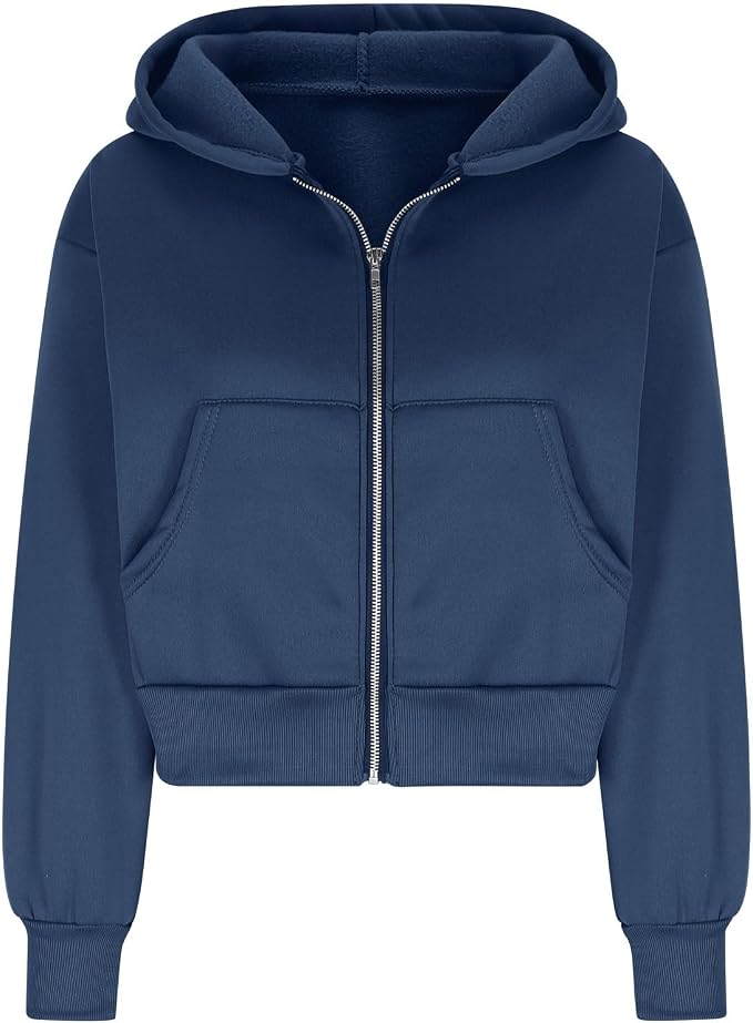 Women's Fleece-Lined Cropped Zip-Up Hoodie