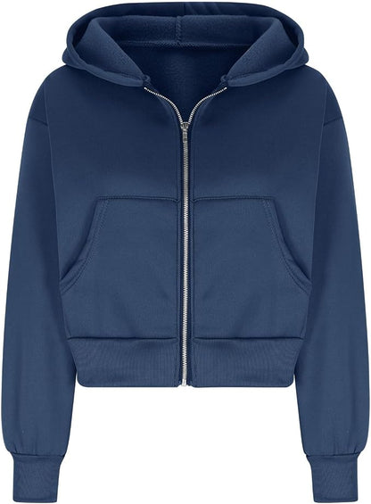 Women's Fleece-Lined Cropped Zip-Up Hoodie
