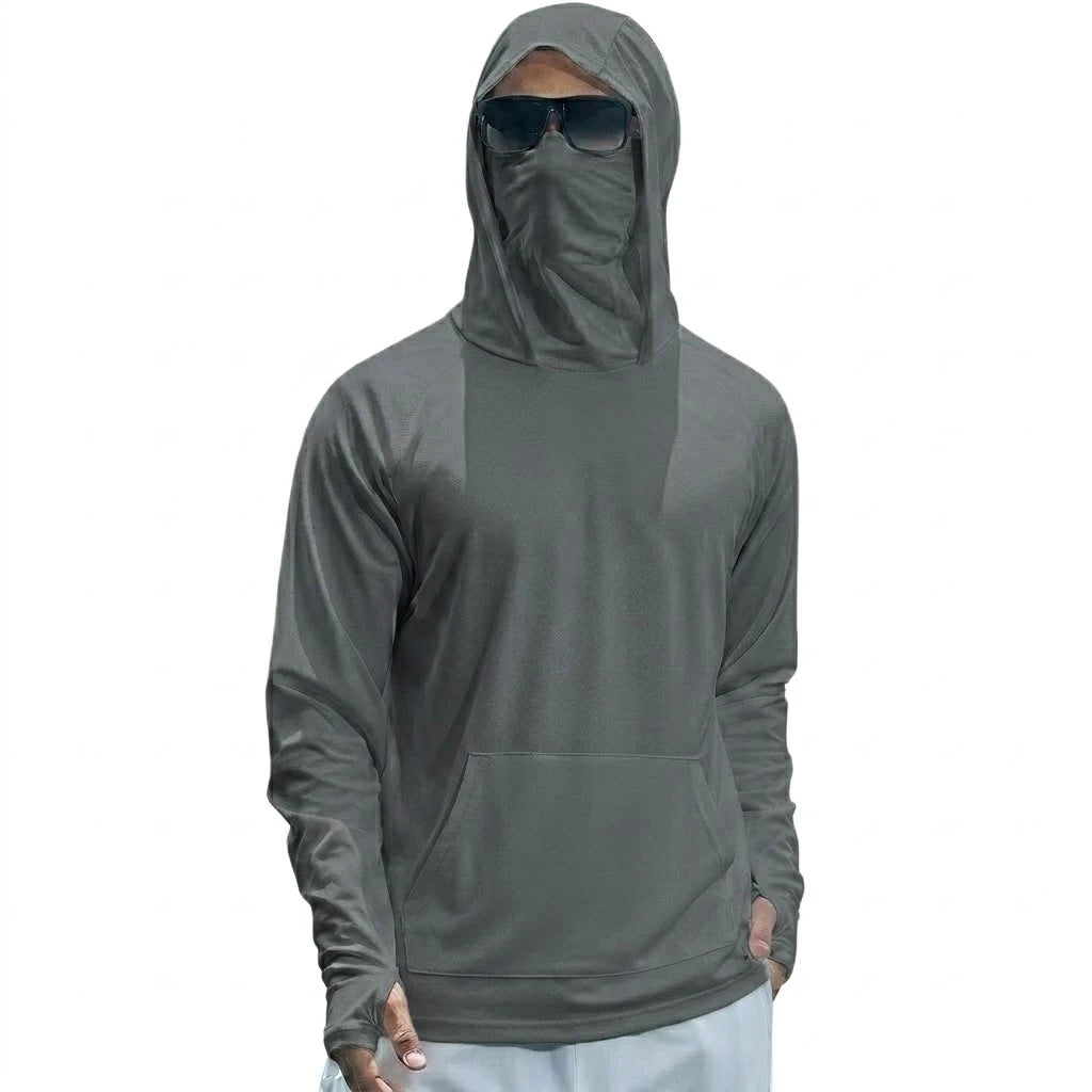 Mens UPF50+ Performance T-Shirt Long Sleeve Summer Hoodie Casual Sun Running Quick Dry Shirts Sunscreen Fishing Ice Silk Tops