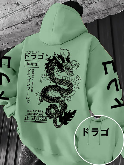 European and American men's autumn personalized dragon letter print comfortable and soft hooded sweatshirt outdoor street top