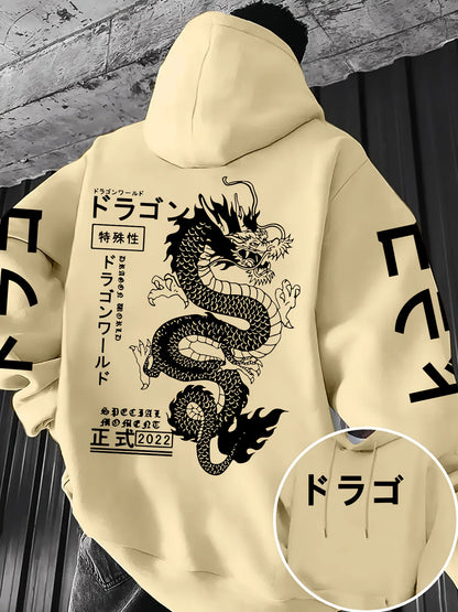 European and American men's autumn personalized dragon letter print comfortable and soft hooded sweatshirt outdoor street top