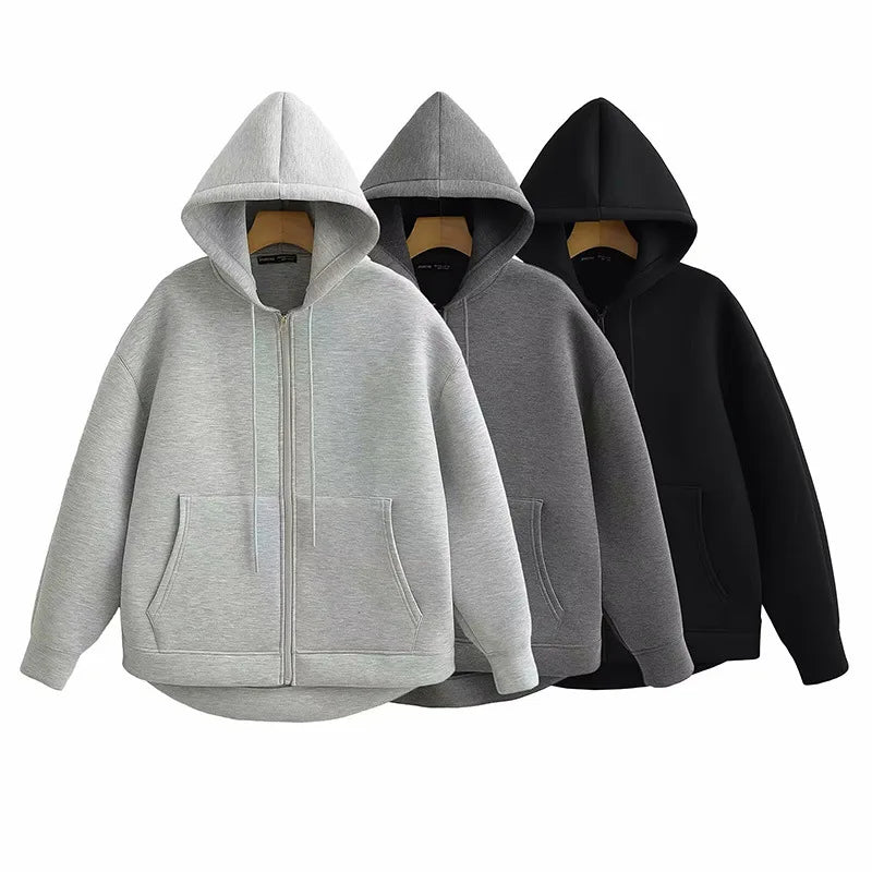 Women's Oversized Zip-Up Hoodie – Casual Long Sleeve Sweatshirt with Pockets