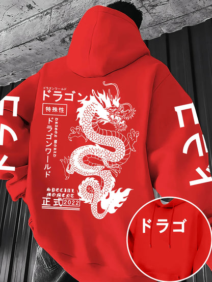 European and American men's autumn personalized dragon letter print comfortable and soft hooded sweatshirt outdoor street top
