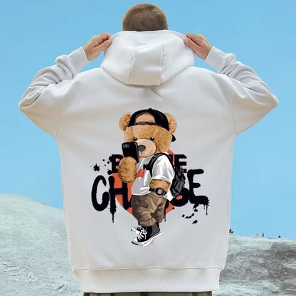 M-8XL Men Oversized Pullover Hoodie Fashion Loose American Street Fashion Men’s Teddy Bear Print Long Sleeve Couple Clothes
