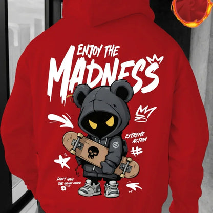 2026Autumn and Winter Men's Casual Street Hooded Sweatshirt-Hand-painted Cartoon HumanFigure Letter Pattern Printed Hooded Shirt