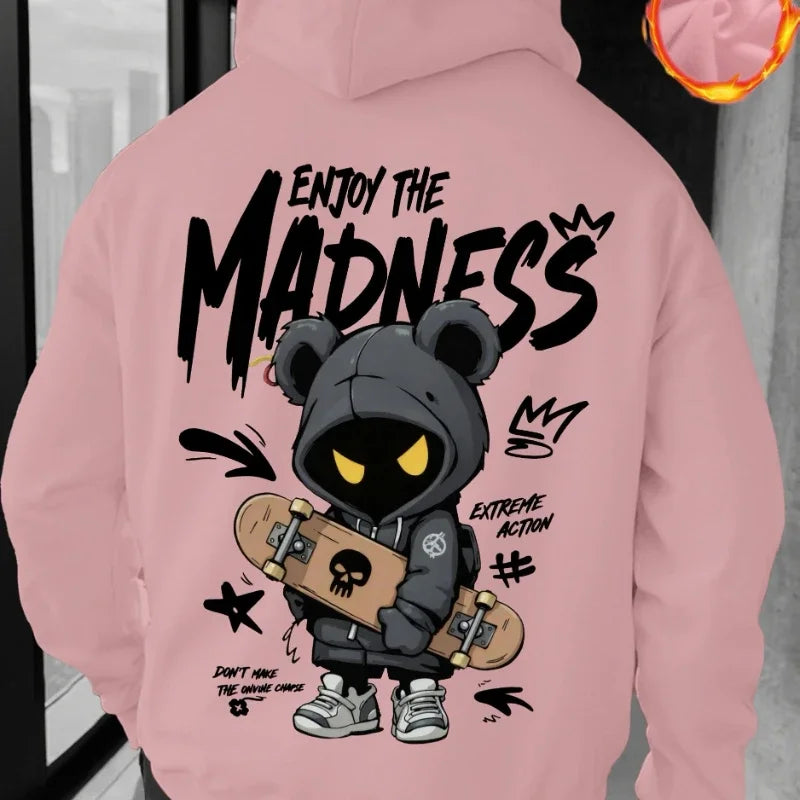 2026Autumn and Winter Men's Casual Street Hooded Sweatshirt-Hand-painted Cartoon HumanFigure Letter Pattern Printed Hooded Shirt
