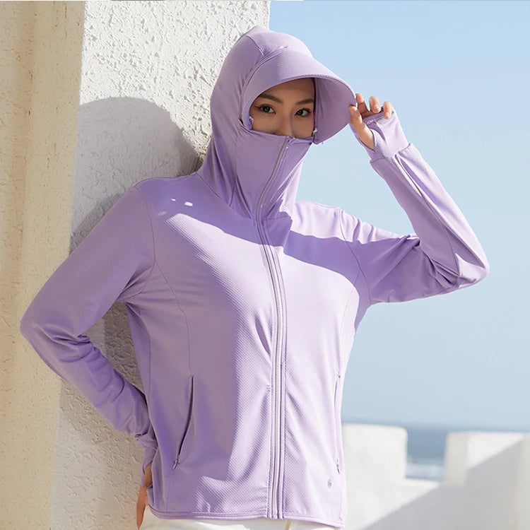 Camping Fishing Shirts for Women Long Sleeve Hiking Sun Protection SPF 50+ UV Tshirt Travel Detachable Hoodies