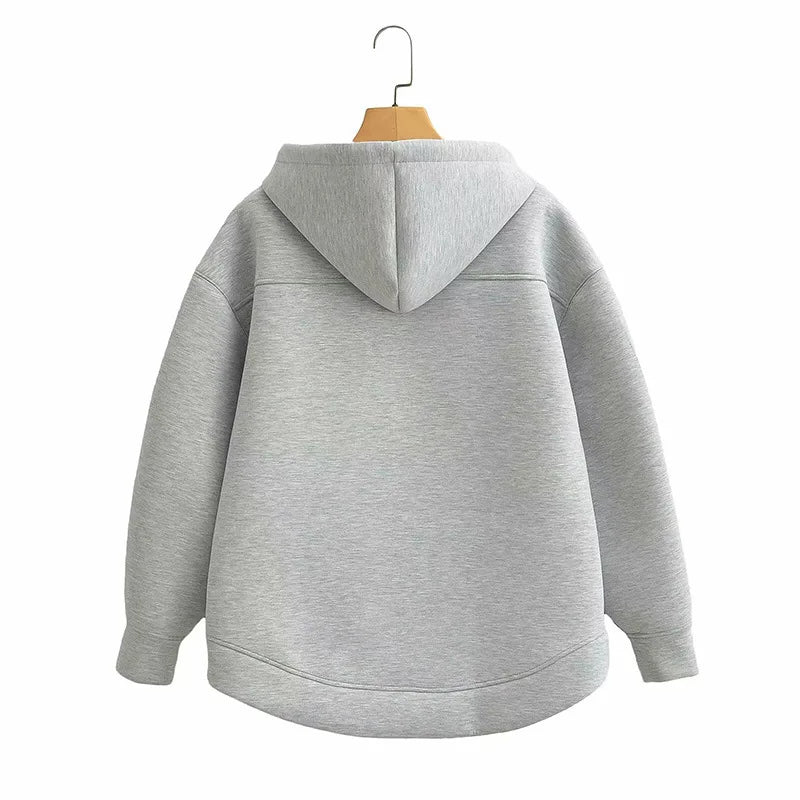 Women's Oversized Zip-Up Hoodie – Casual Long Sleeve Sweatshirt with Pockets