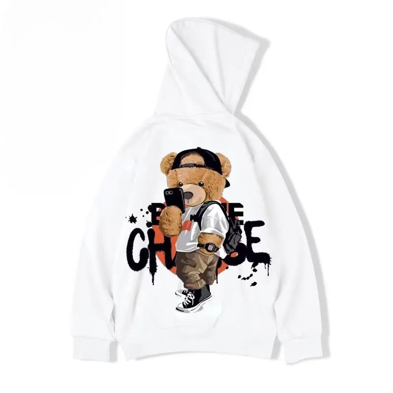 M-8XL Men Oversized Pullover Hoodie Fashion Loose American Street Fashion Men’s Teddy Bear Print Long Sleeve Couple Clothes