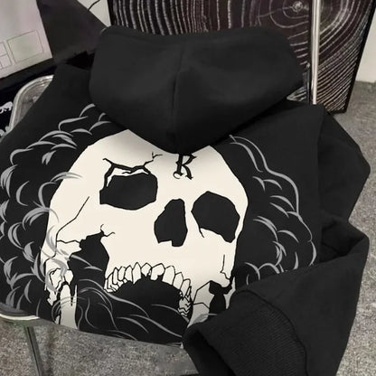 American Street Trendy Brand Skull Element Printed Fashion Trend Hoodie High Street Men's Casual Loose Hoodie With Hat