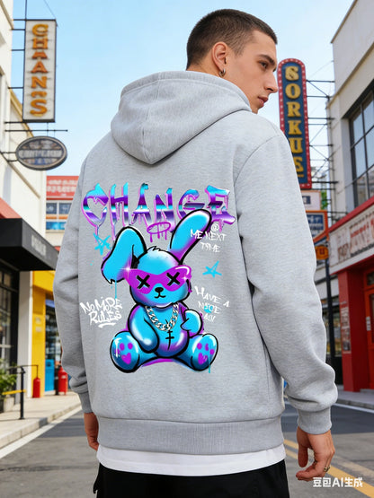 2026 Easter-themed limited edition Y2K dark rabbit graffiti hooded sweatshirt retro distressed best-selling hoodie Tops