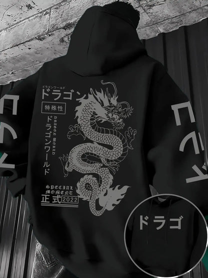 European and American men's autumn personalized dragon letter print comfortable and soft hooded sweatshirt outdoor street top