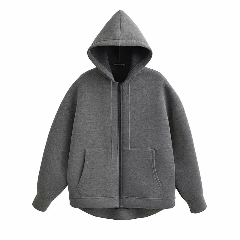 Women's Oversized Zip-Up Hoodie – Casual Long Sleeve Sweatshirt with Pockets