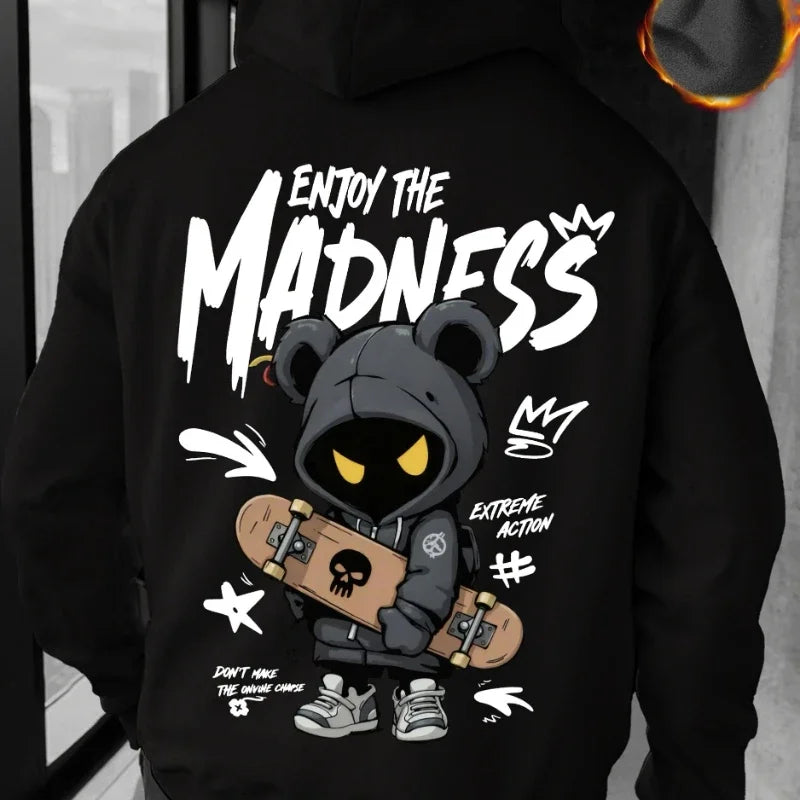 2026Autumn and Winter Men's Casual Street Hooded Sweatshirt-Hand-painted Cartoon HumanFigure Letter Pattern Printed Hooded Shirt
