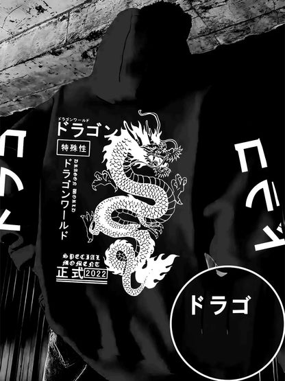European and American men's autumn personalized dragon letter print comfortable and soft hooded sweatshirt outdoor street top