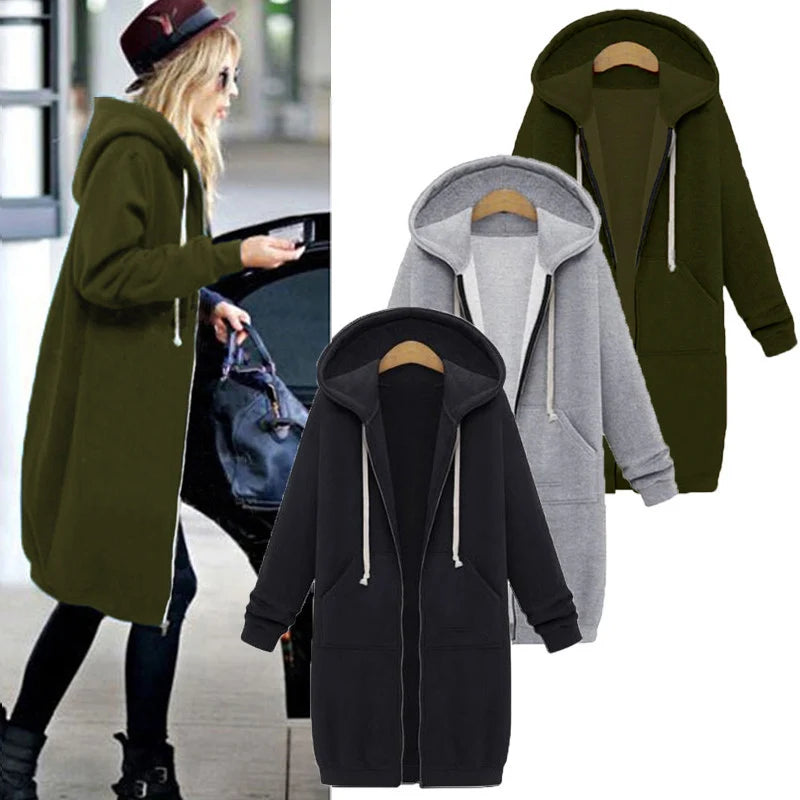 Women's Oversized Fleece Hoodie Jacket – Warm Zip-Up Hooded Sweatshirt