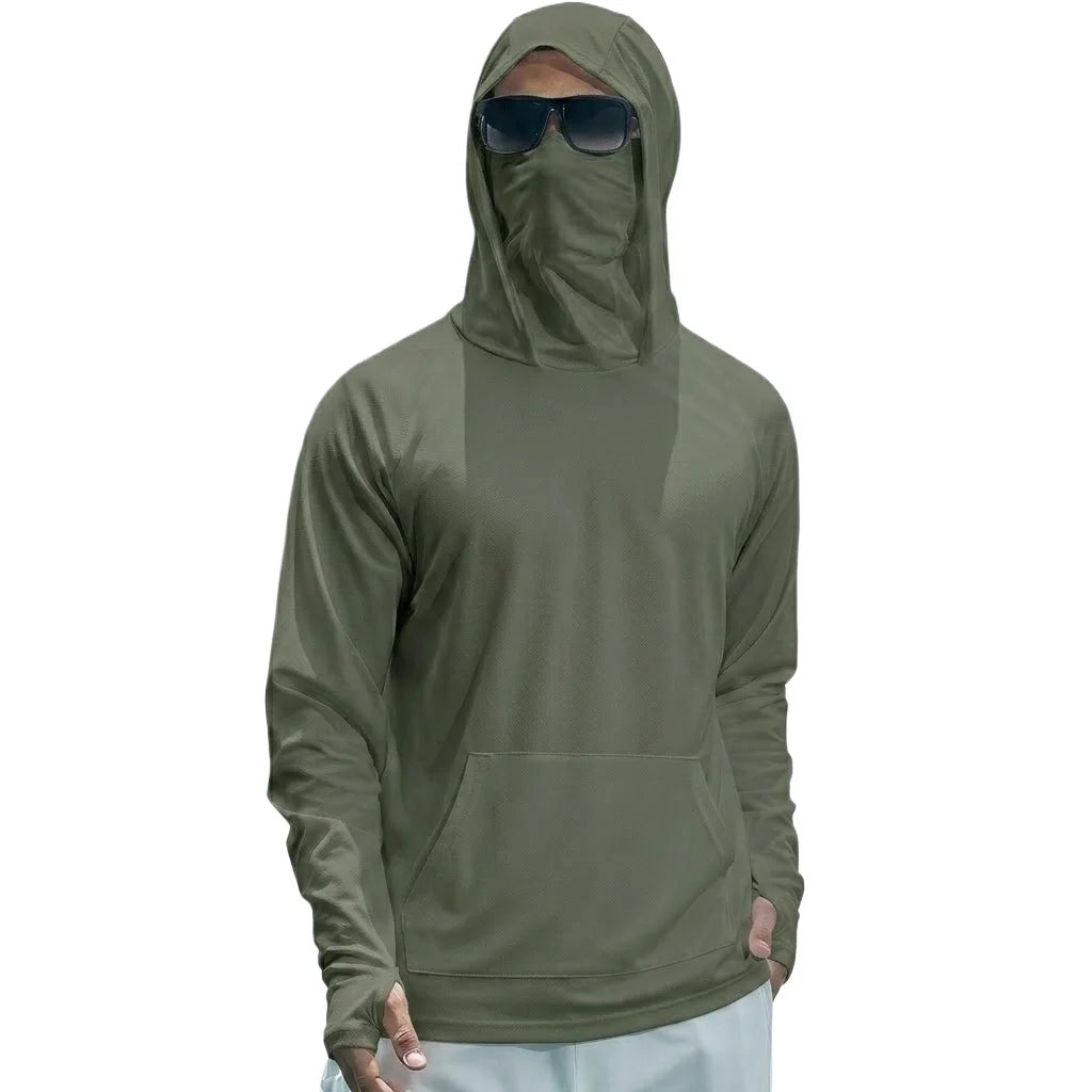 Mens UPF50+ Performance T-Shirt Long Sleeve Summer Hoodie Casual Sun Running Quick Dry Shirts Sunscreen Fishing Ice Silk Tops