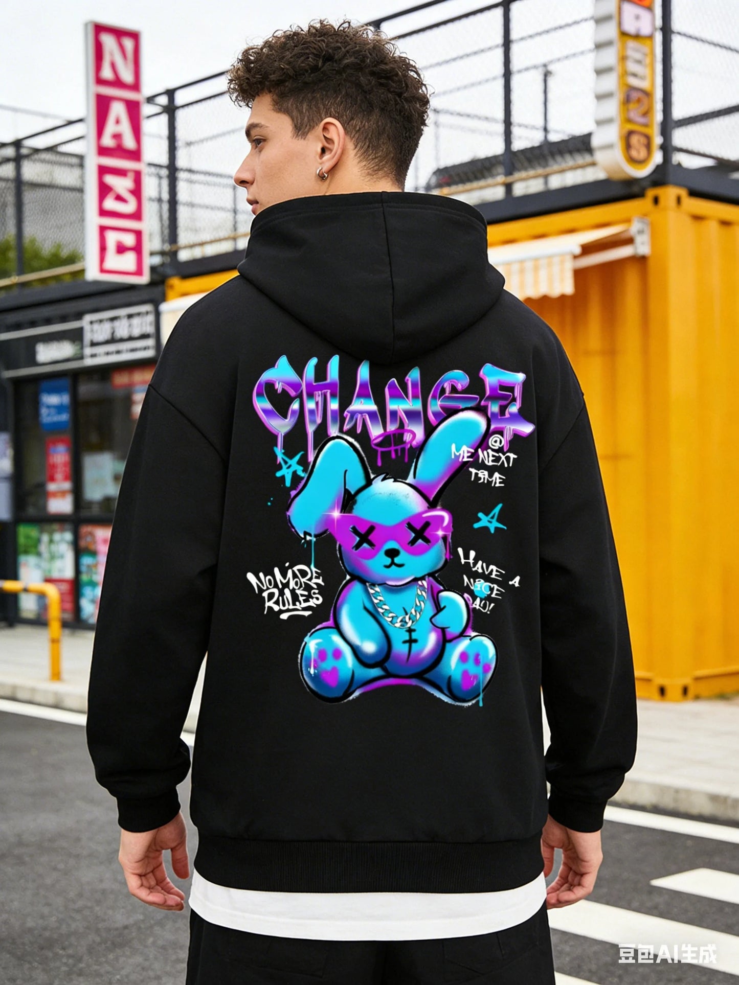 2026 Easter-themed limited edition Y2K dark rabbit graffiti hooded sweatshirt retro distressed best-selling hoodie Tops