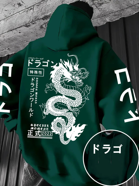 European and American men's autumn personalized dragon letter print comfortable and soft hooded sweatshirt outdoor street top