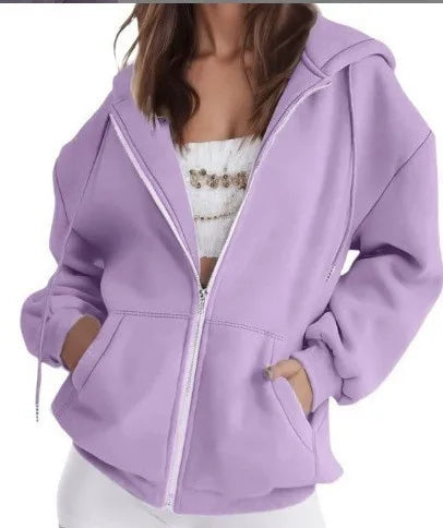 Women's Zip-Up Hoodie Jacket – Oversized Hooded Sweatshirt with Pockets