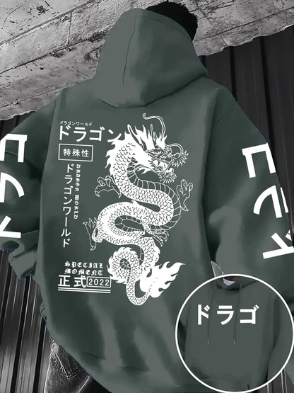 European and American men's autumn personalized dragon letter print comfortable and soft hooded sweatshirt outdoor street top