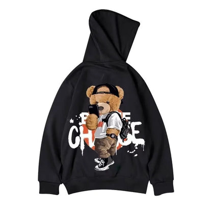 M-8XL Men Oversized Pullover Hoodie Fashion Loose American Street Fashion Men’s Teddy Bear Print Long Sleeve Couple Clothes