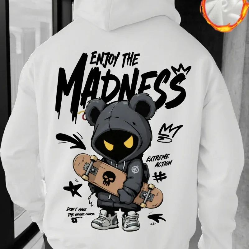 2026Autumn and Winter Men's Casual Street Hooded Sweatshirt-Hand-painted Cartoon HumanFigure Letter Pattern Printed Hooded Shirt