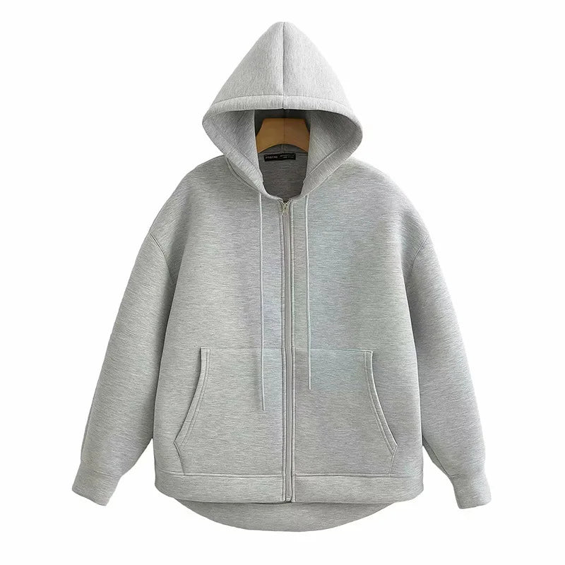 Women's Oversized Zip-Up Hoodie – Casual Long Sleeve Sweatshirt with Pockets