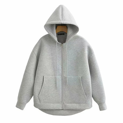 Women's Oversized Zip-Up Hoodie – Casual Long Sleeve Sweatshirt with Pockets