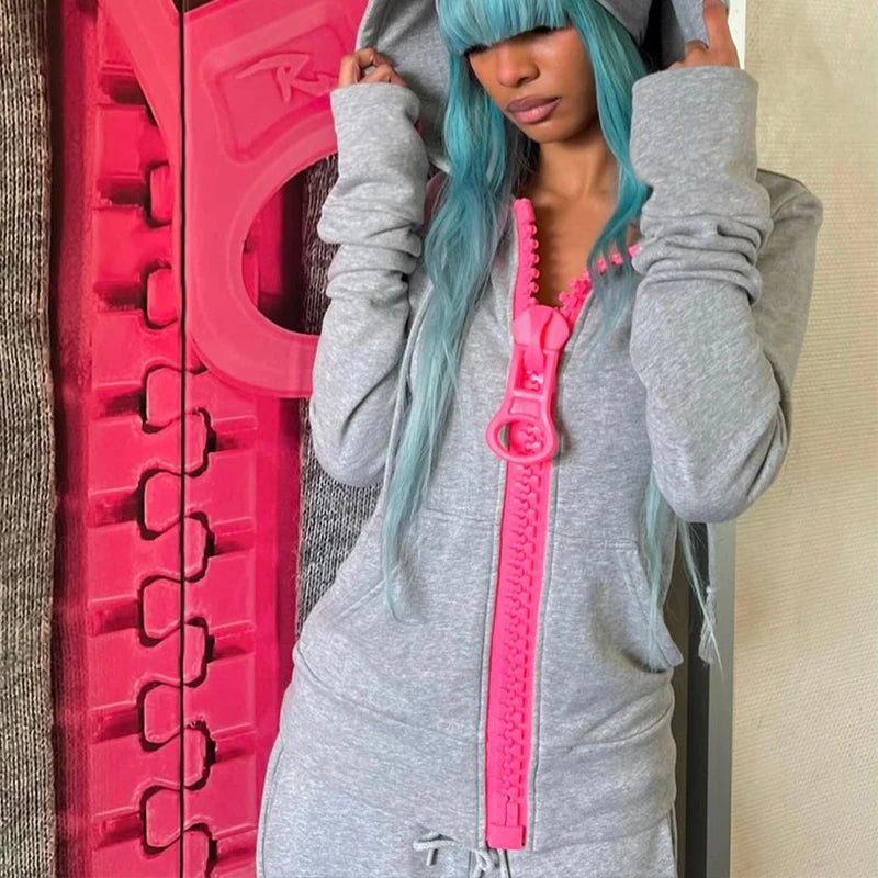 Women's Oversized Big Zipper Hoodie – Streetwear Sweatshirt