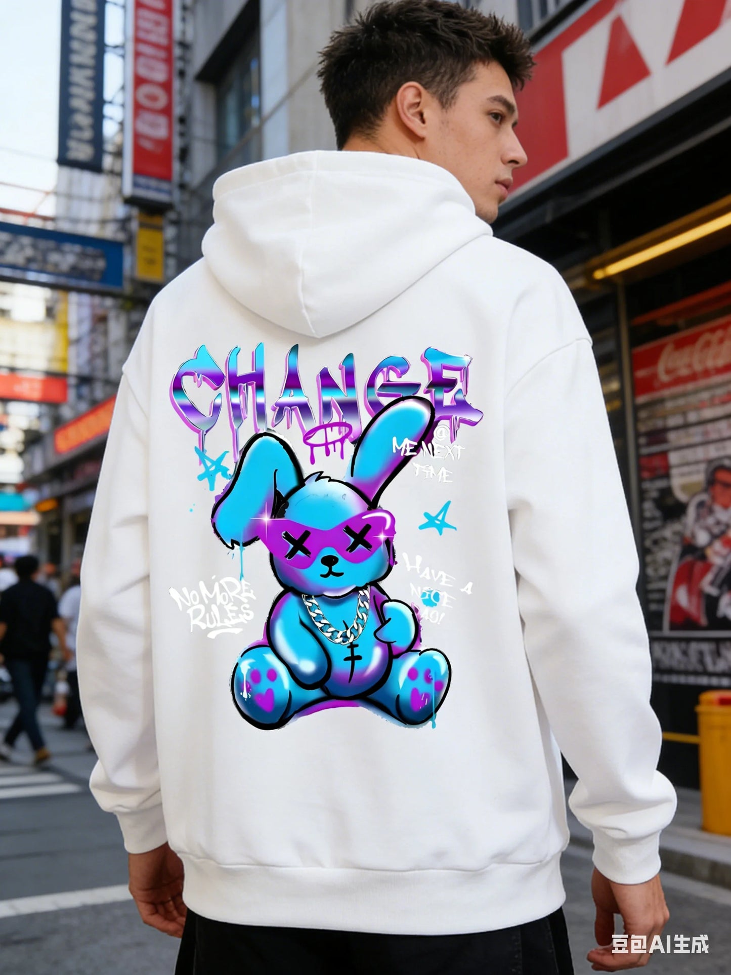 2026 Easter-themed limited edition Y2K dark rabbit graffiti hooded sweatshirt retro distressed best-selling hoodie Tops