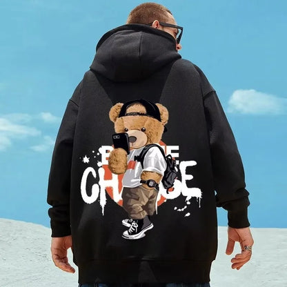 M-8XL Men Oversized Pullover Hoodie Fashion Loose American Street Fashion Men’s Teddy Bear Print Long Sleeve Couple Clothes