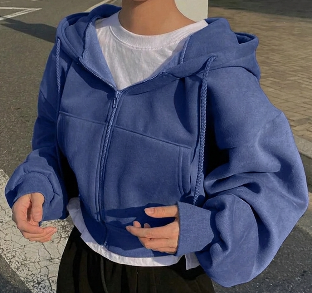 Women's Fleece-Lined Cropped Zip-Up Hoodie