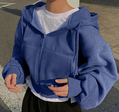 Women's Fleece-Lined Cropped Zip-Up Hoodie