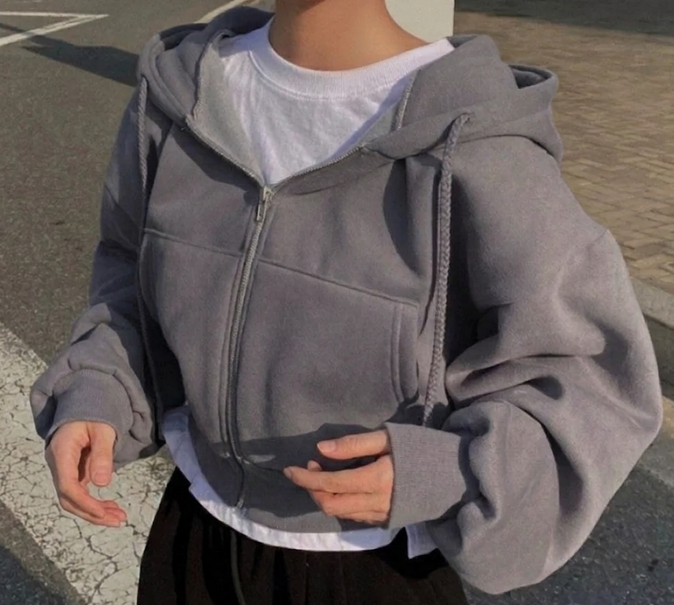 Women's Fleece-Lined Cropped Zip-Up Hoodie