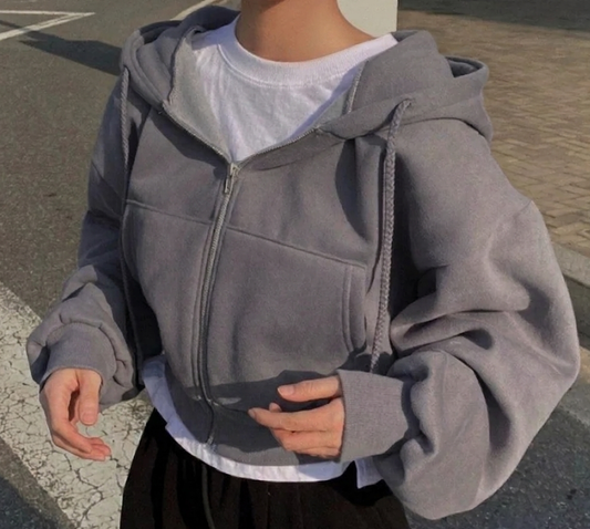 Women's Fleece-Lined Cropped Zip-Up Hoodie
