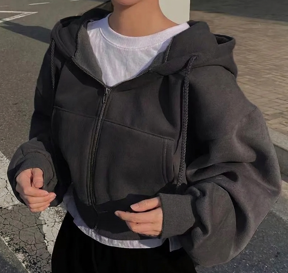 Women's Fleece-Lined Cropped Zip-Up Hoodie